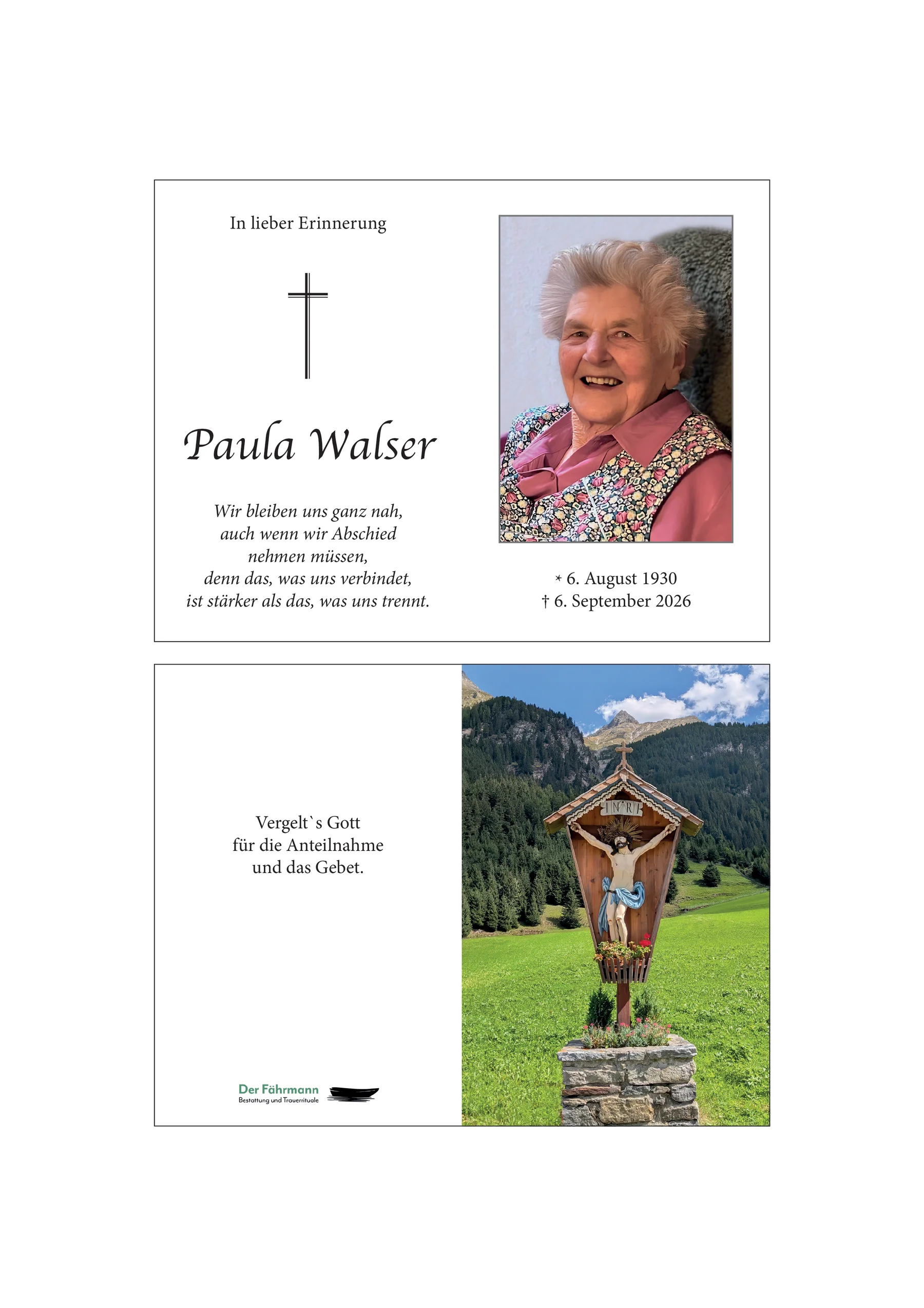 Sterbebild Paula Walser