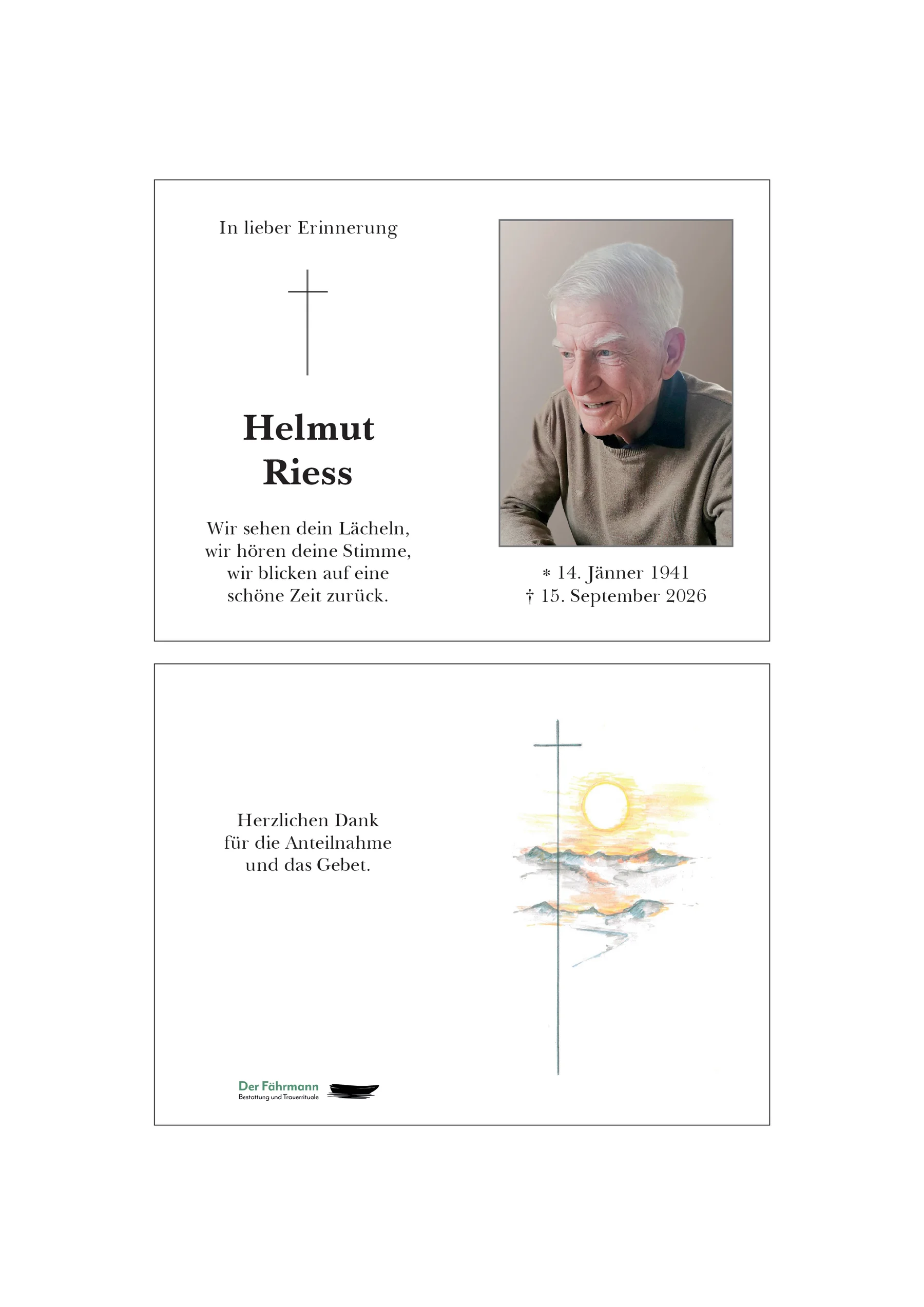 Sterbebild Helmut Riess