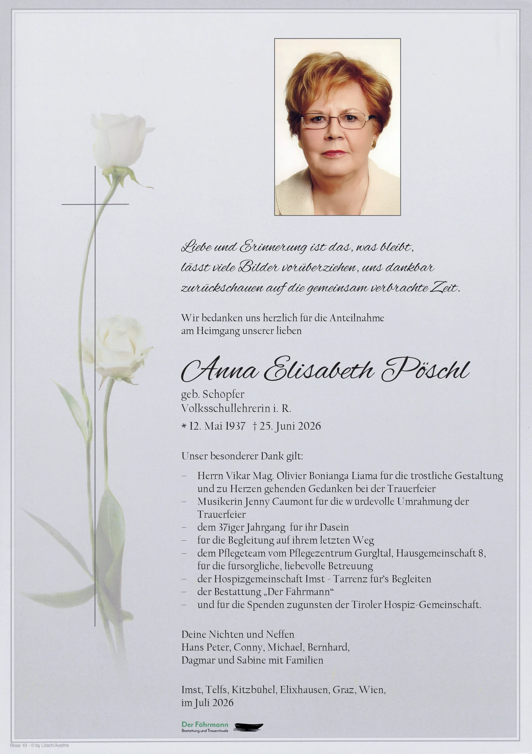 Danksagung Anna Elisabeth Pöschl