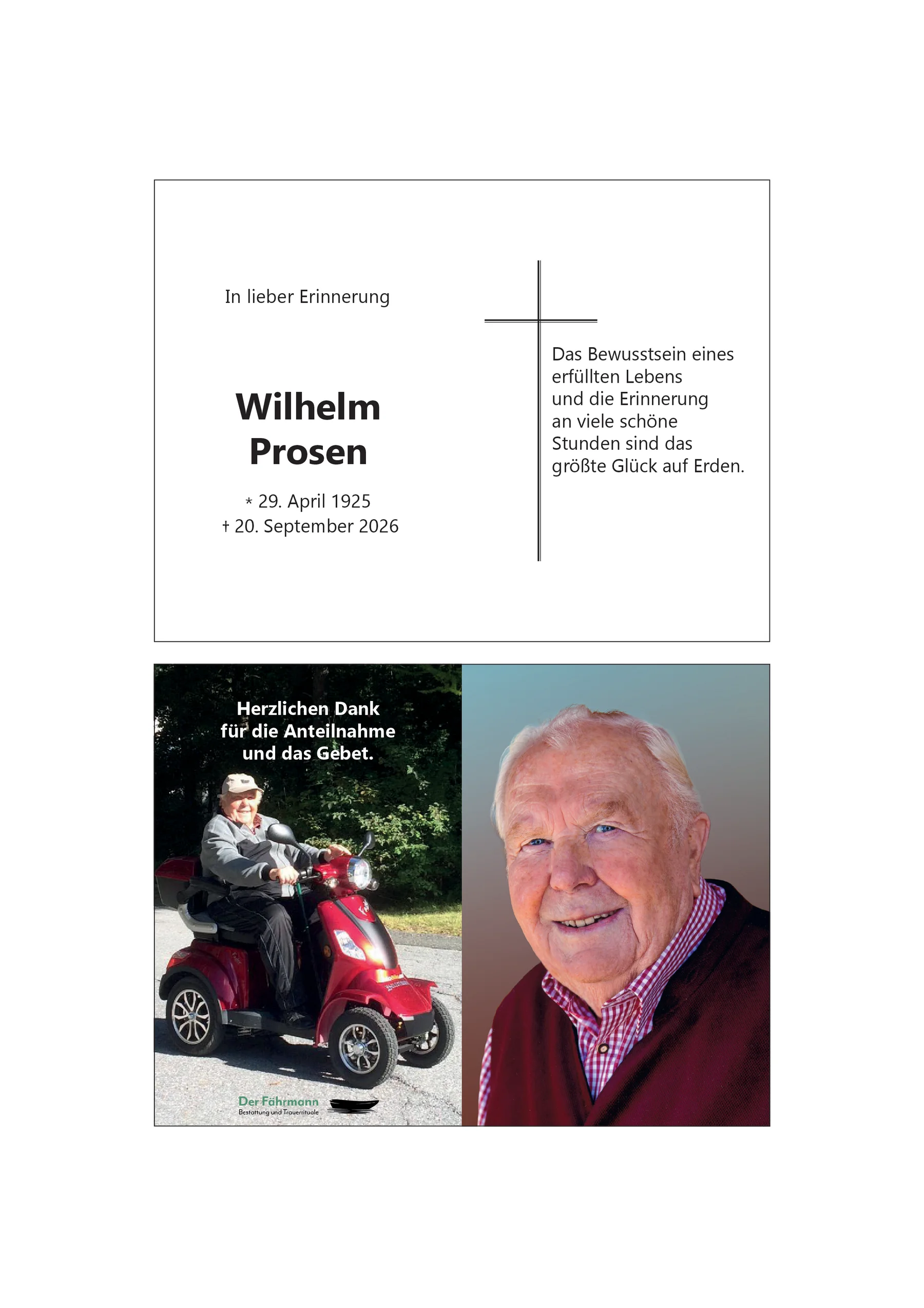 Sterbebild Wilhelm Prosen