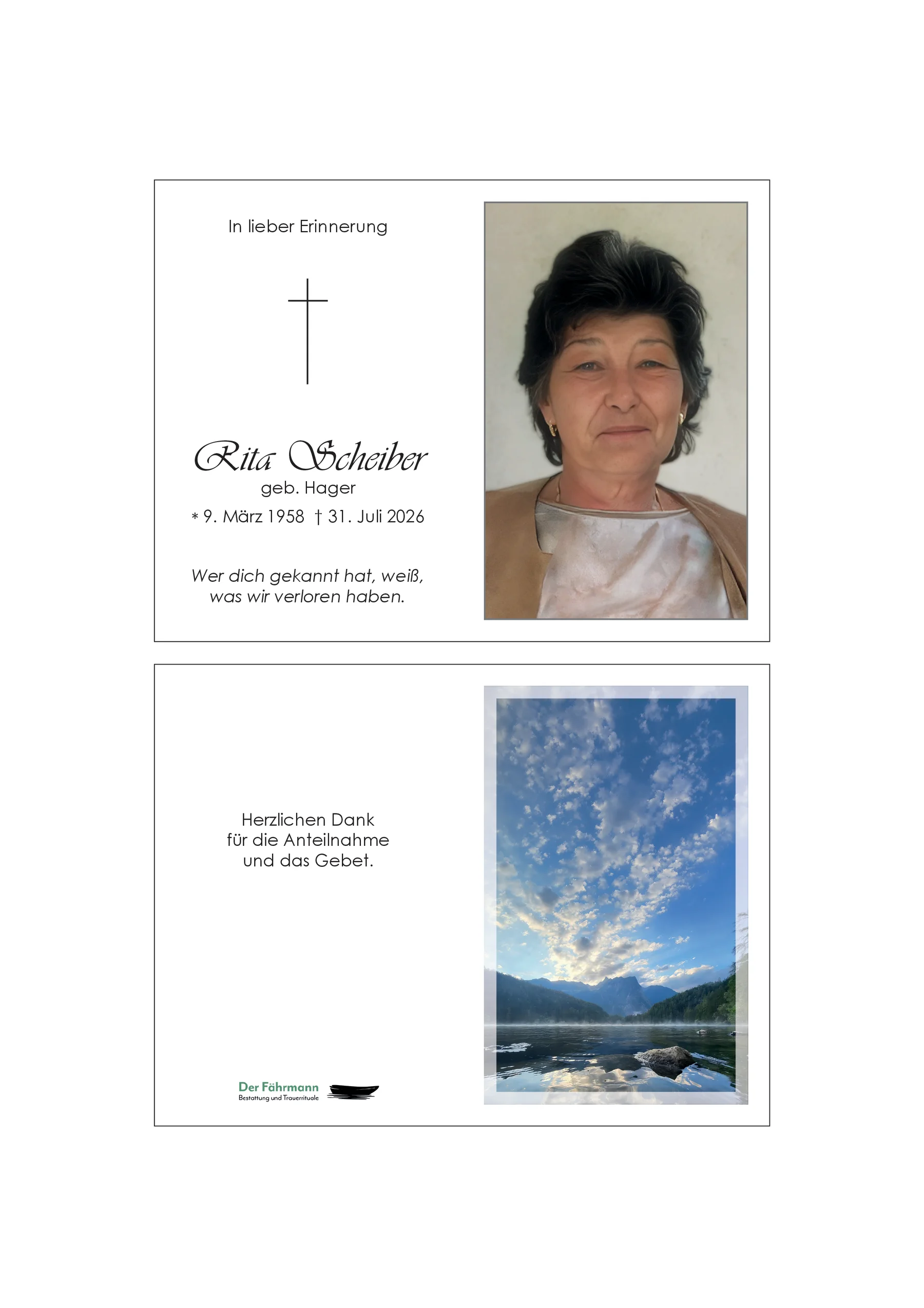 Sterbebild Rita Scheiber