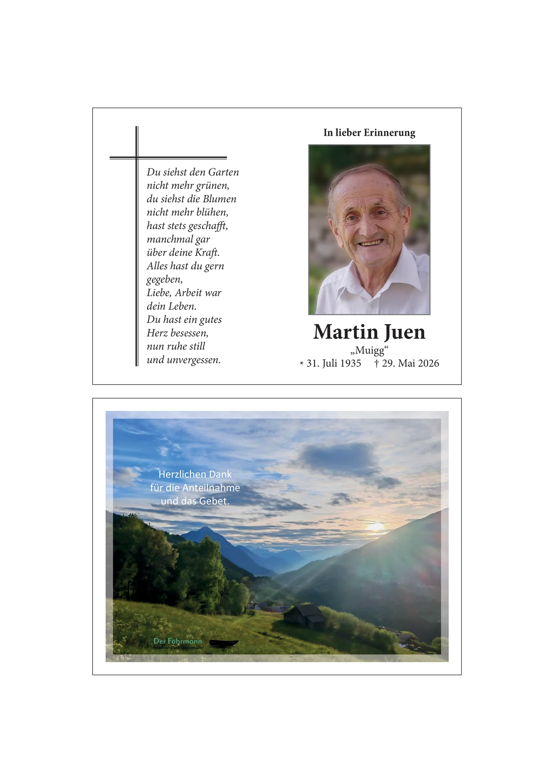 Sterbebild Martin Juen