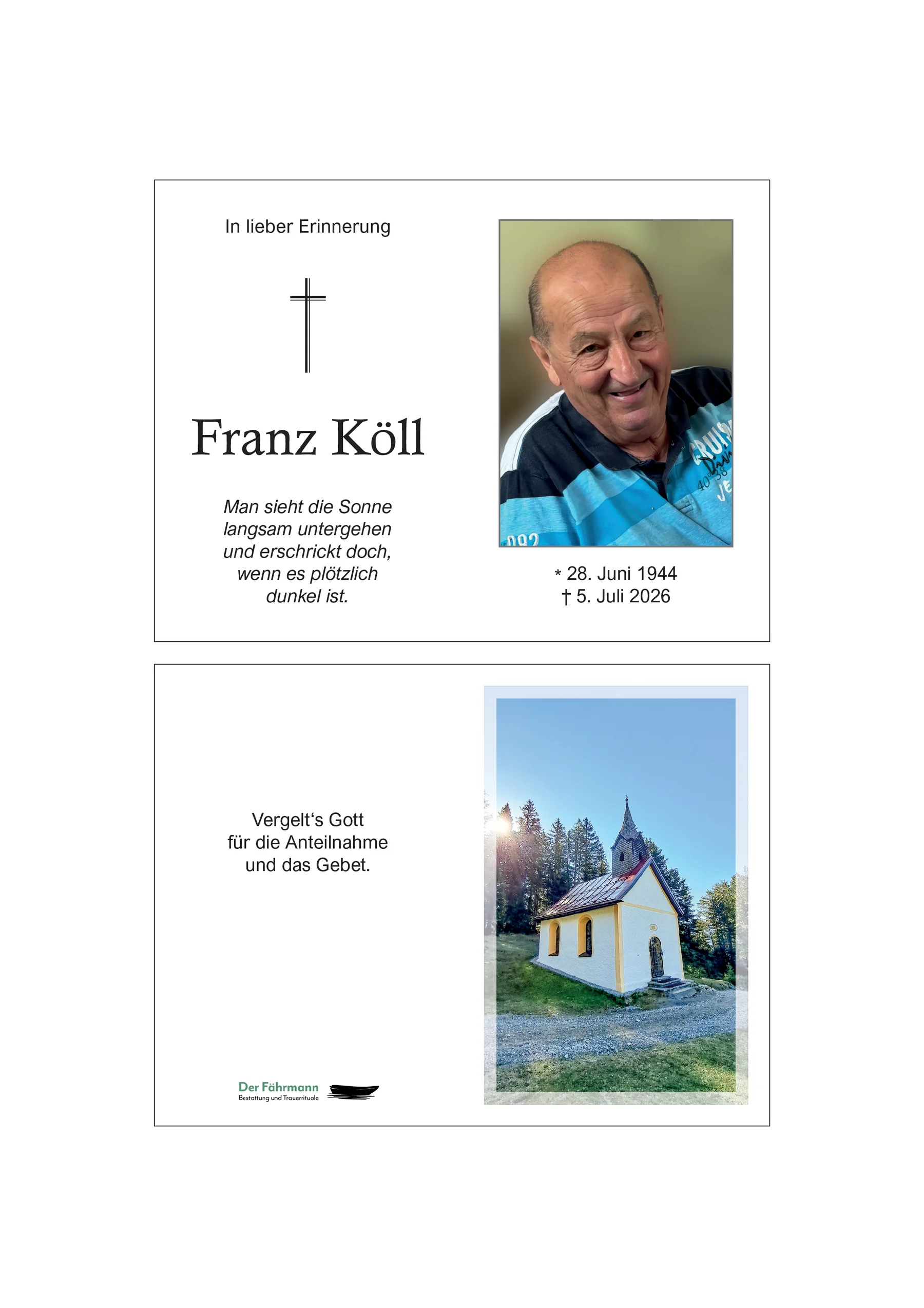 Sterbebild Franz Köll