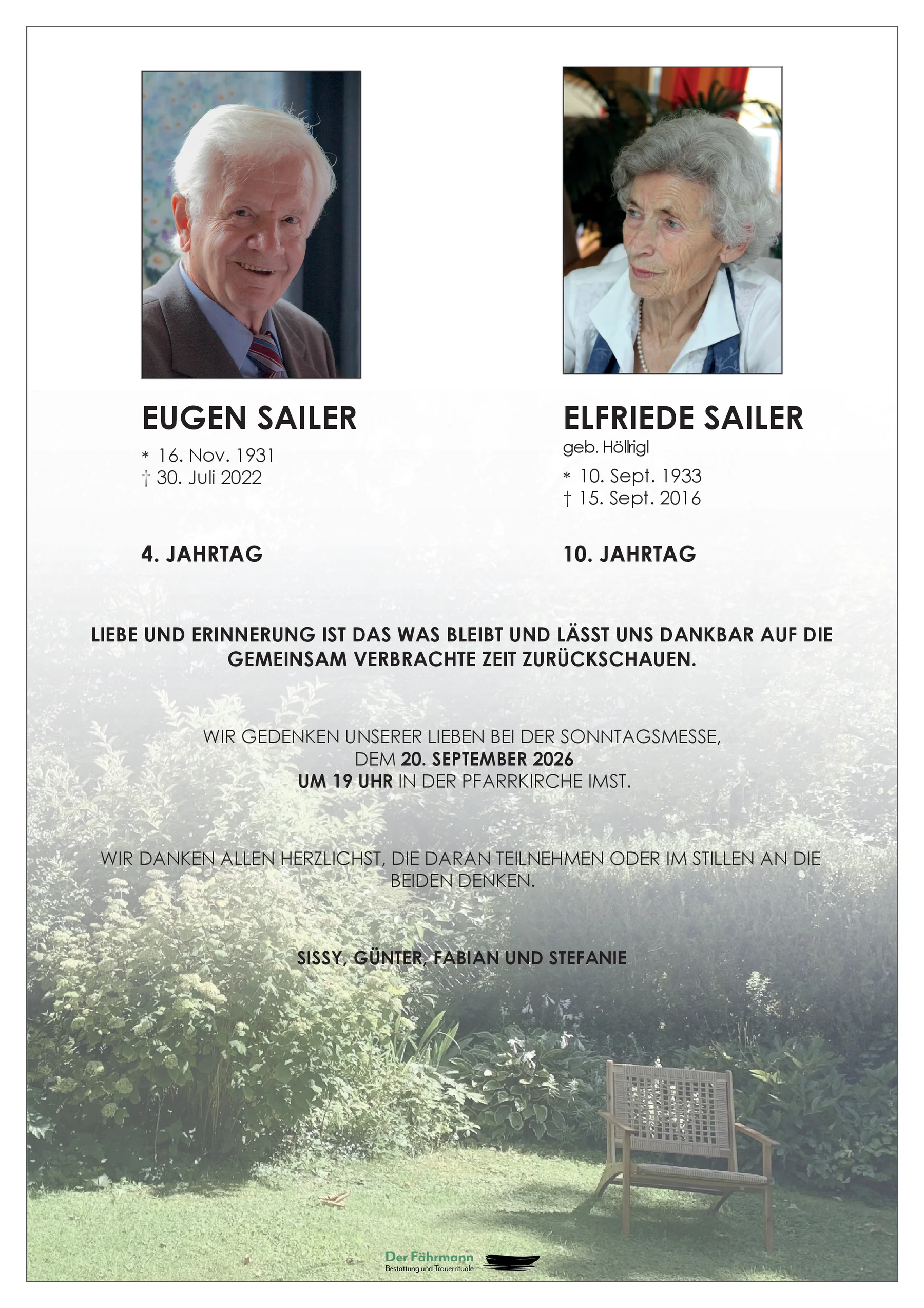 4. Jahrestag Eugen und Elfriede Sailer