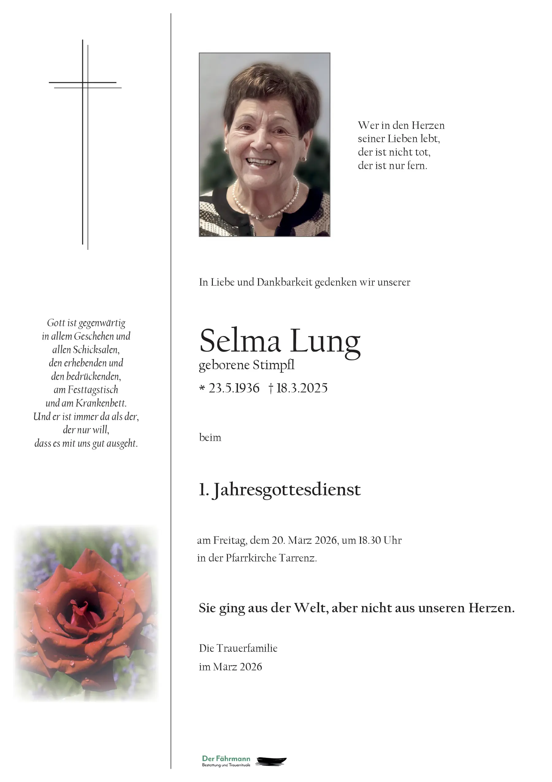 1. Jahrtag Selma Lung