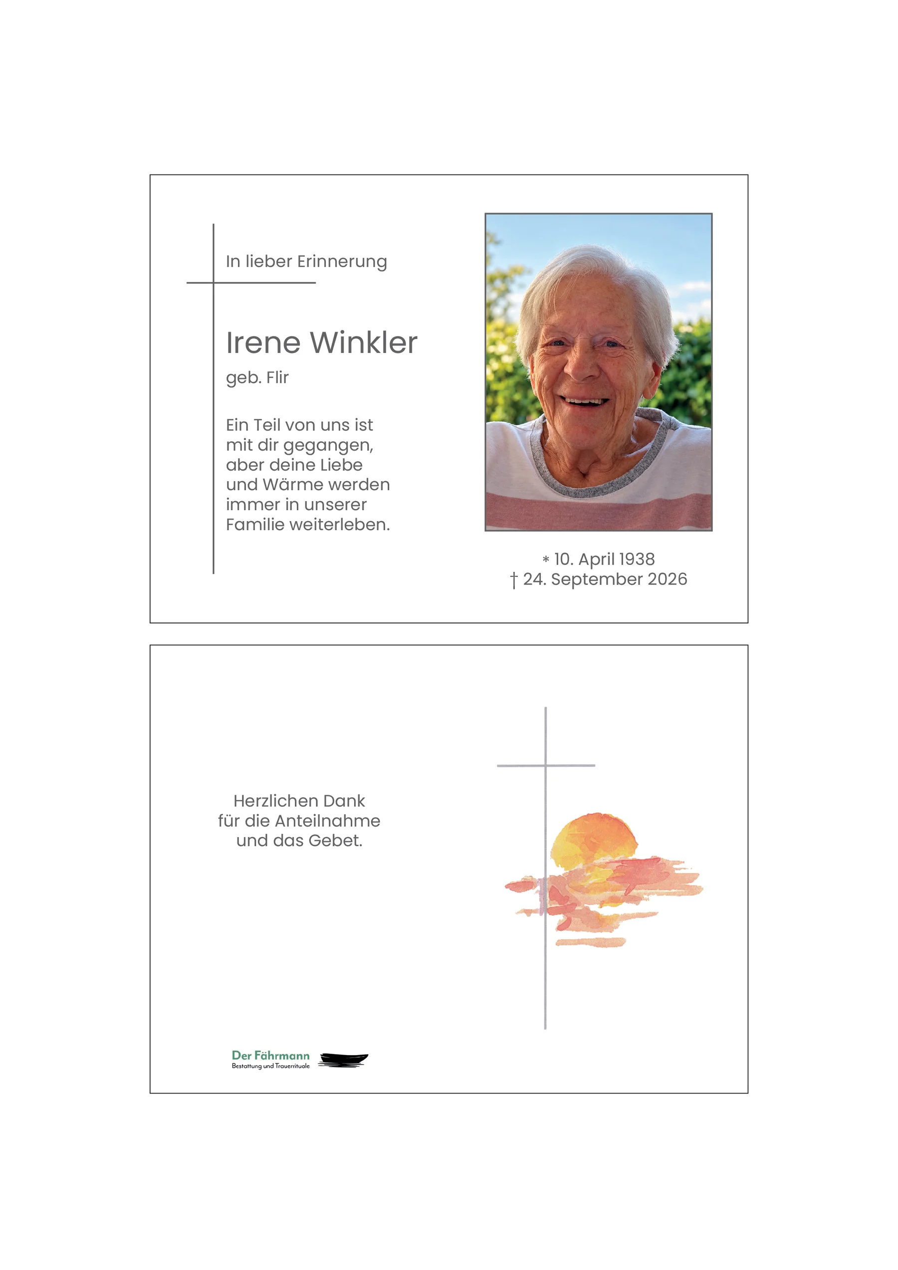 Sterbebild Irene Winkler