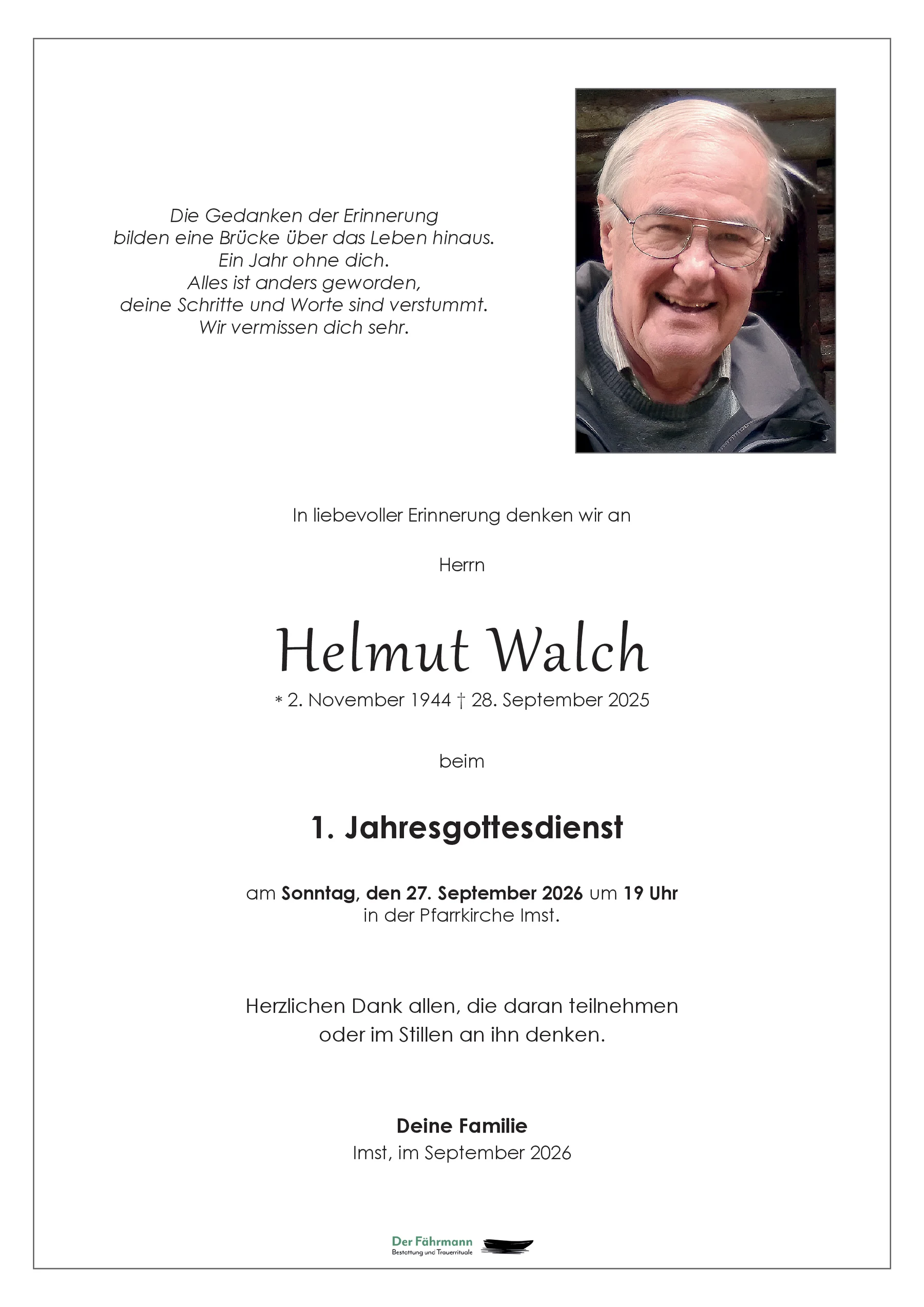 1. Jahrtag Helmut Walch