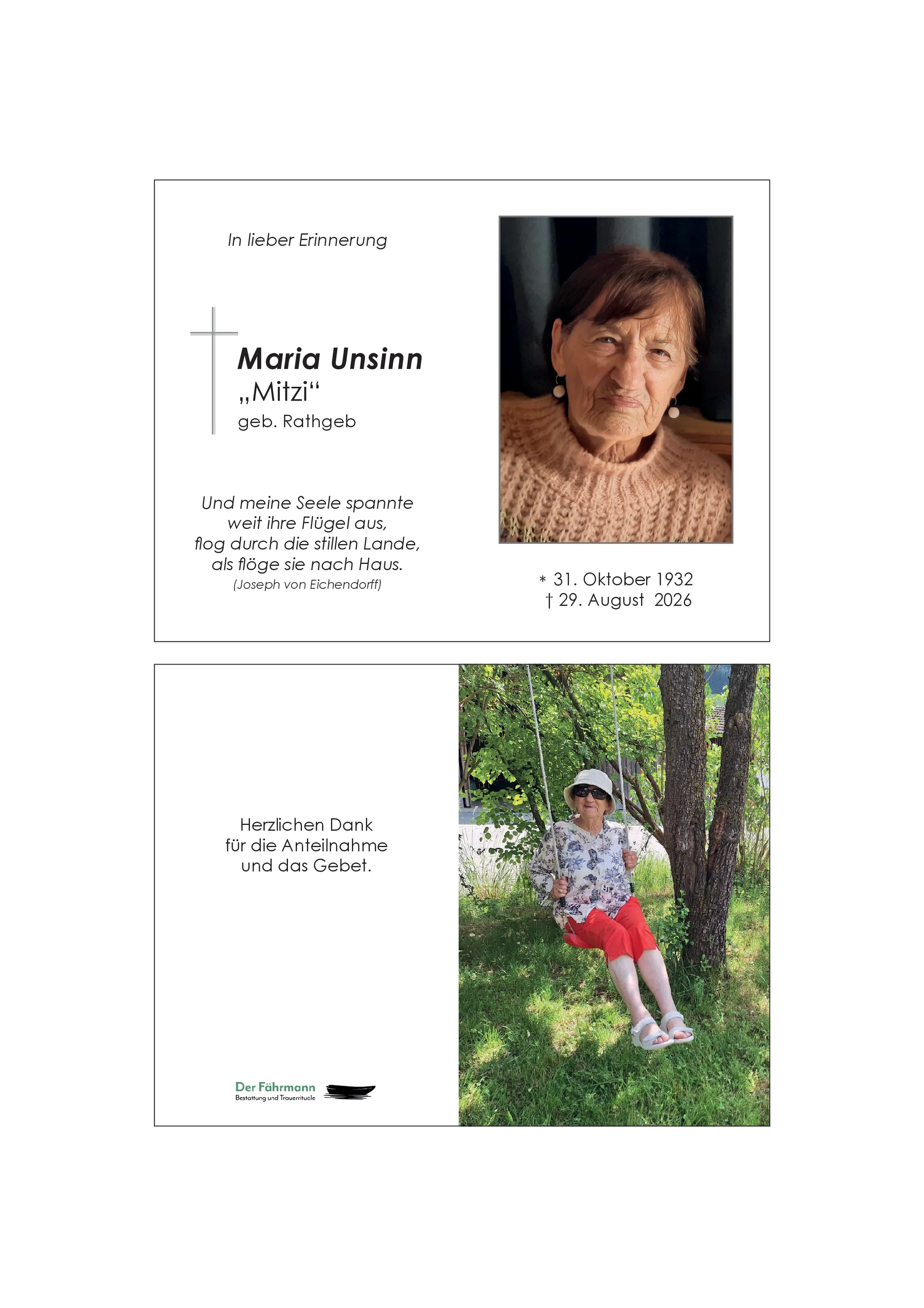 Sterbebild Maria Unsinn