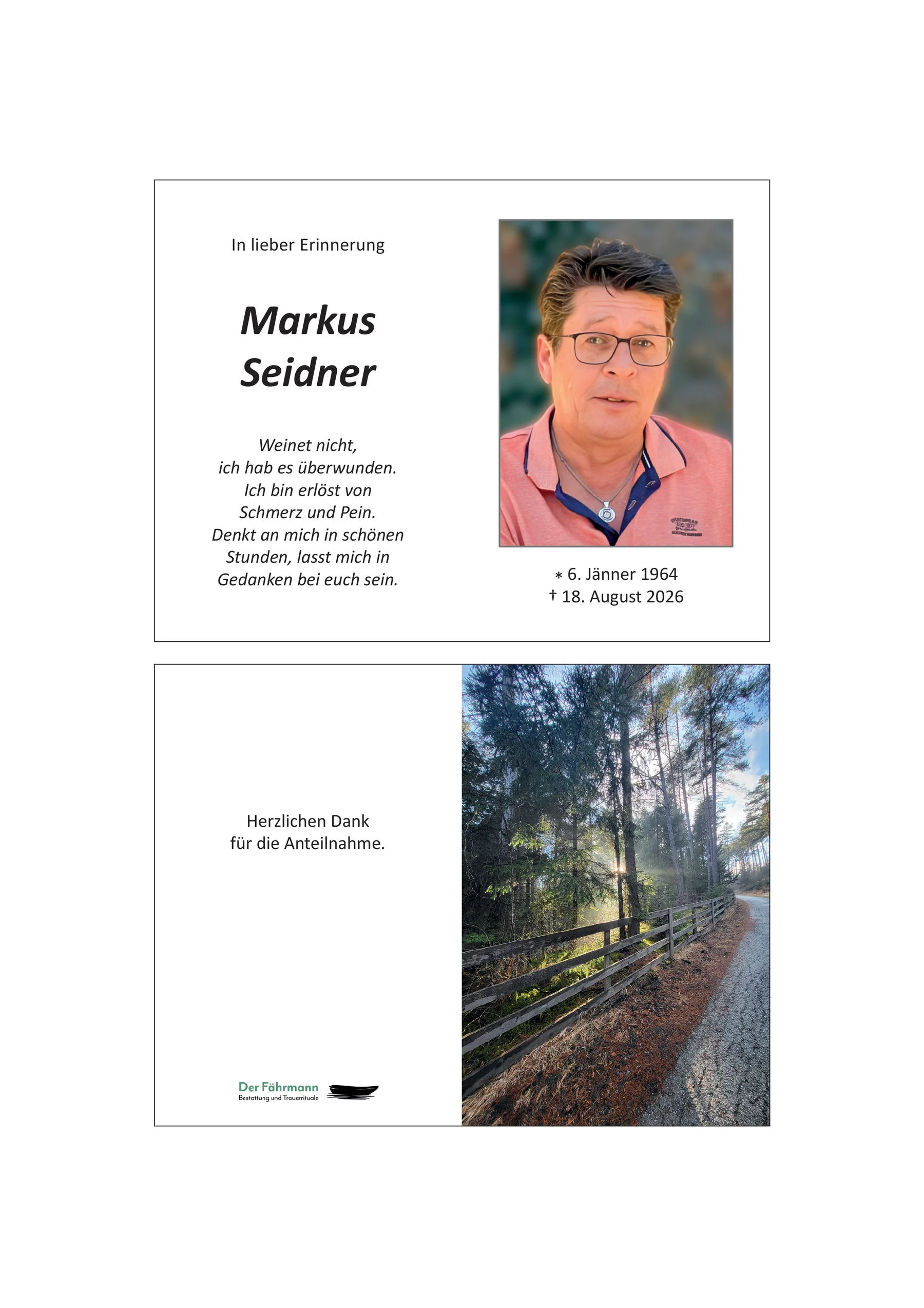 Sterbebild Markus Seidner