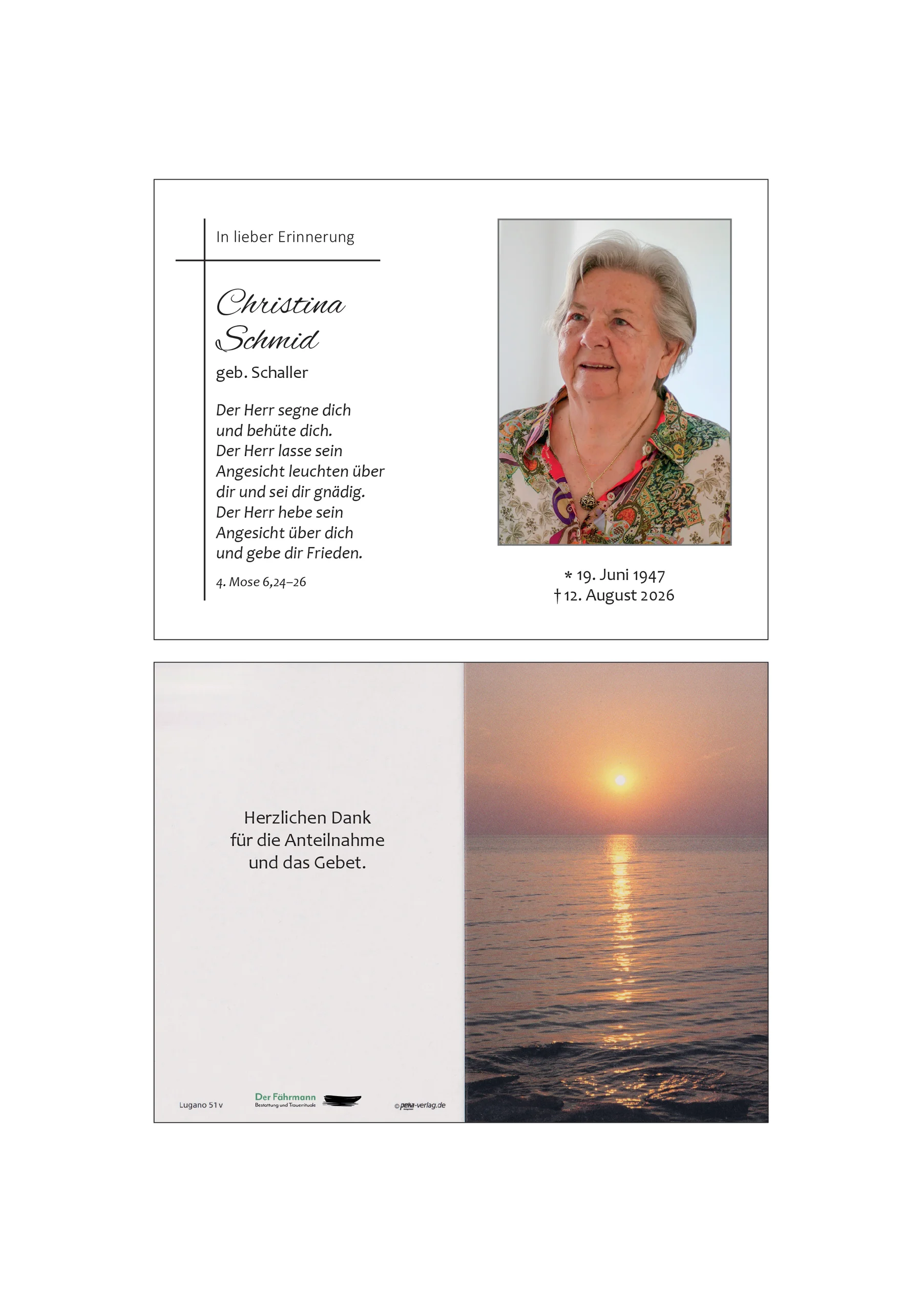 Sterbebild Christina Schmid