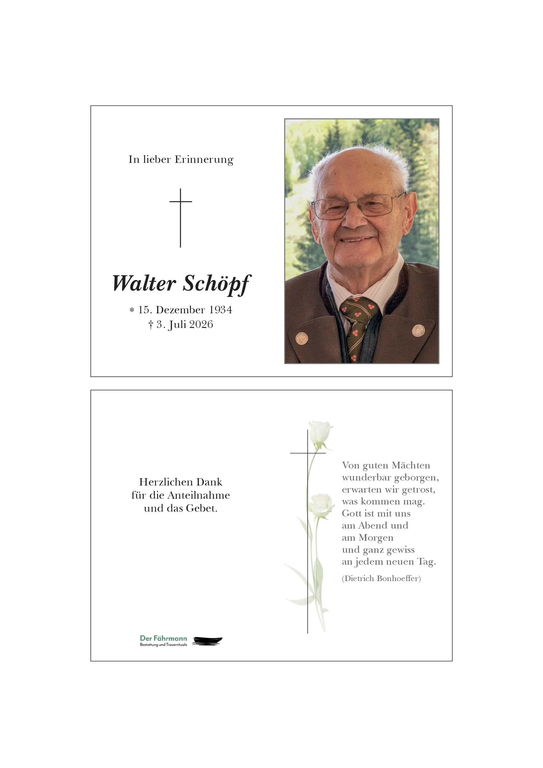Sterbebild Walter Schöpf