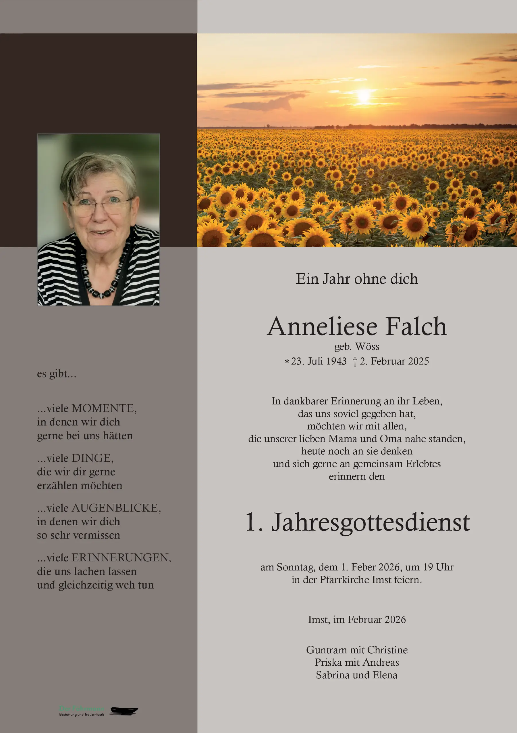 1. Jahrtag Falch Anneliese
