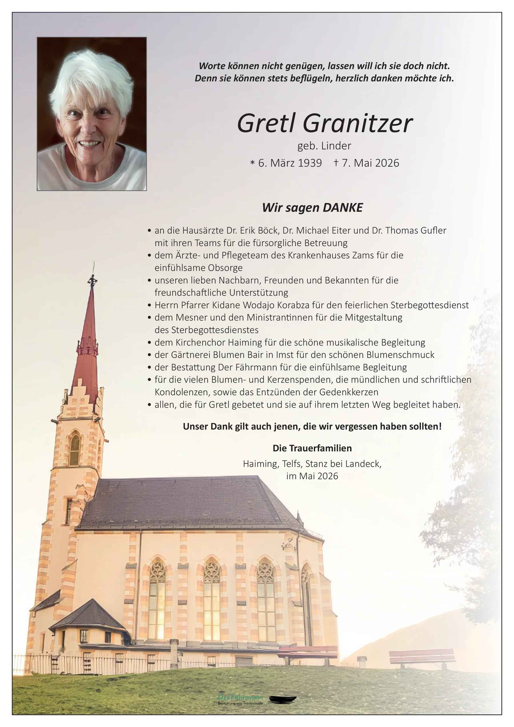 Danksagung Granitzer Margarete
