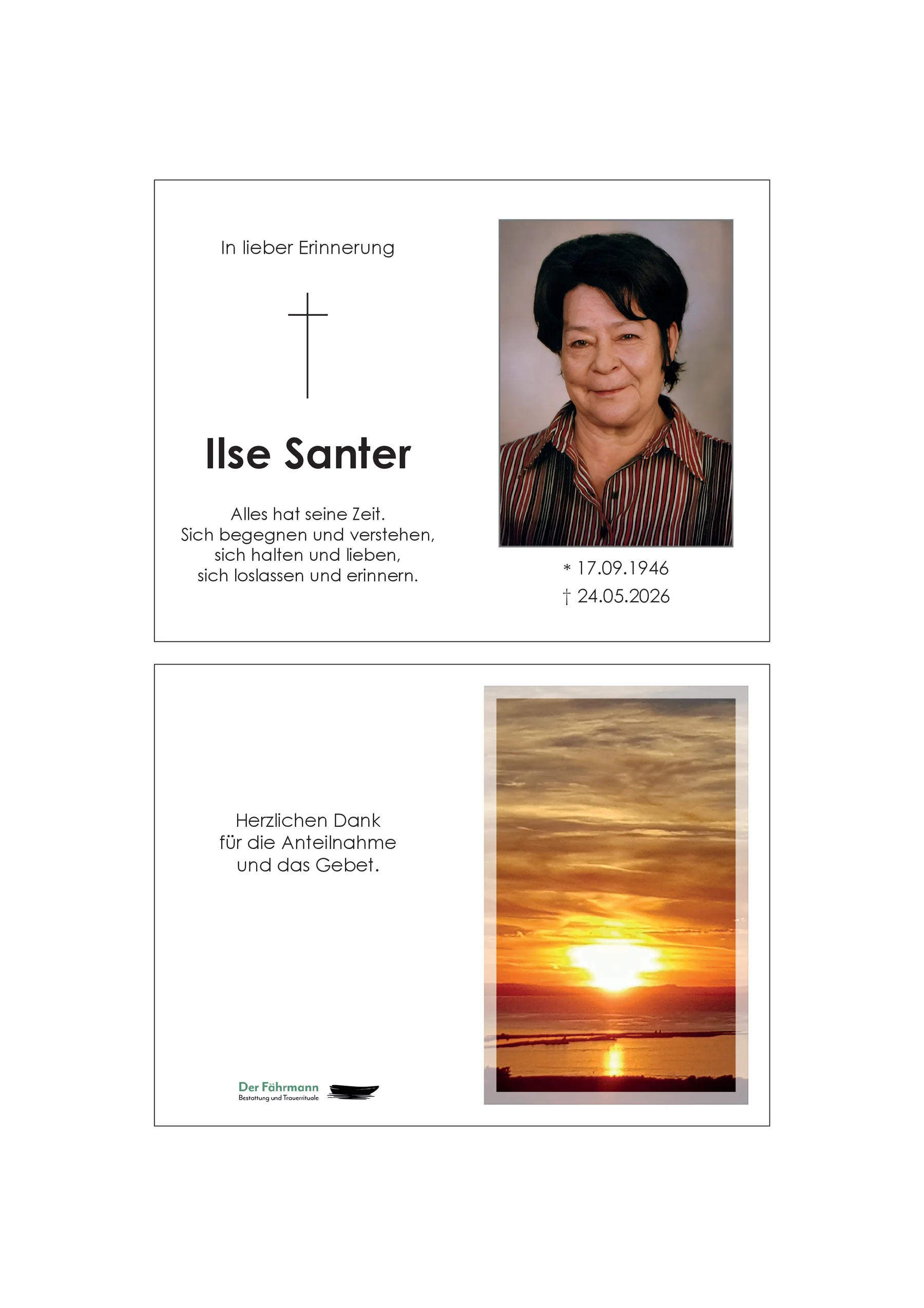 Sterbebild Ilse Santer