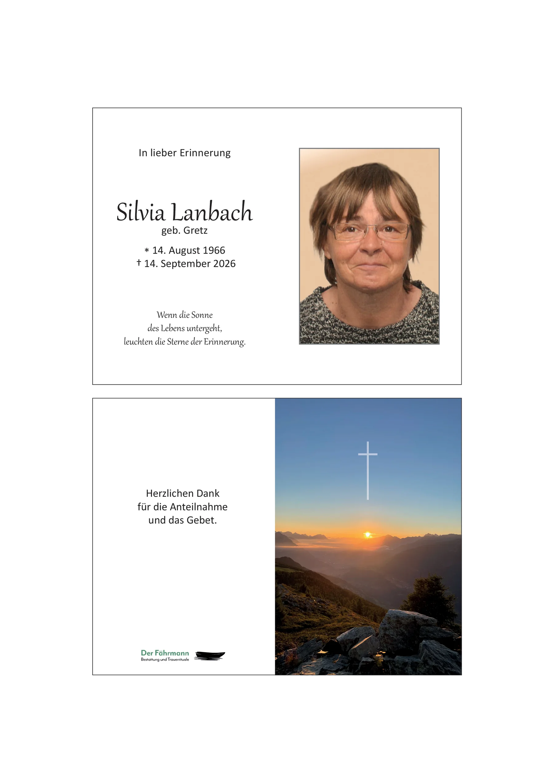 Sterbebild Silvia Lanbach