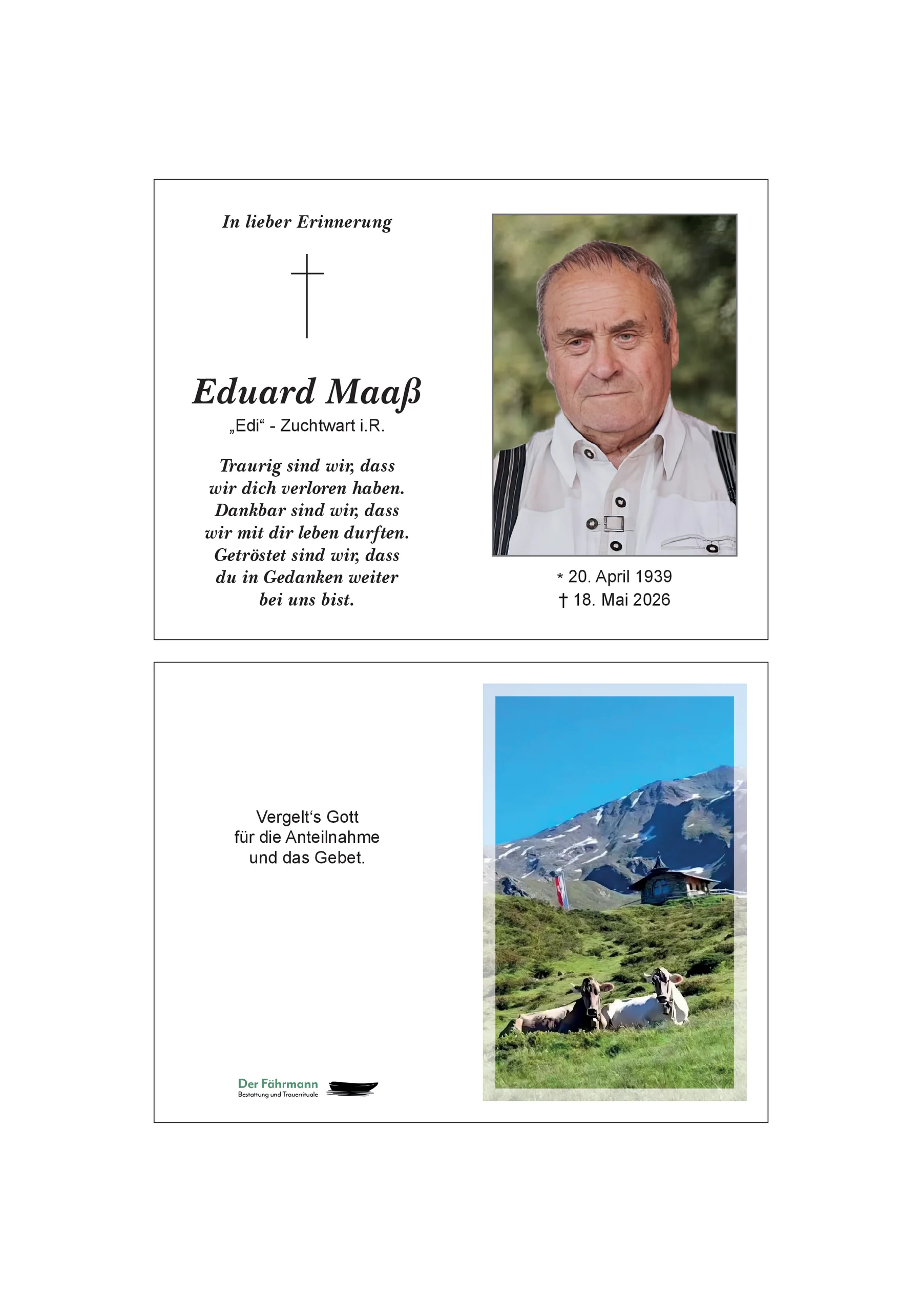 Sterbebild Eduard Maaß