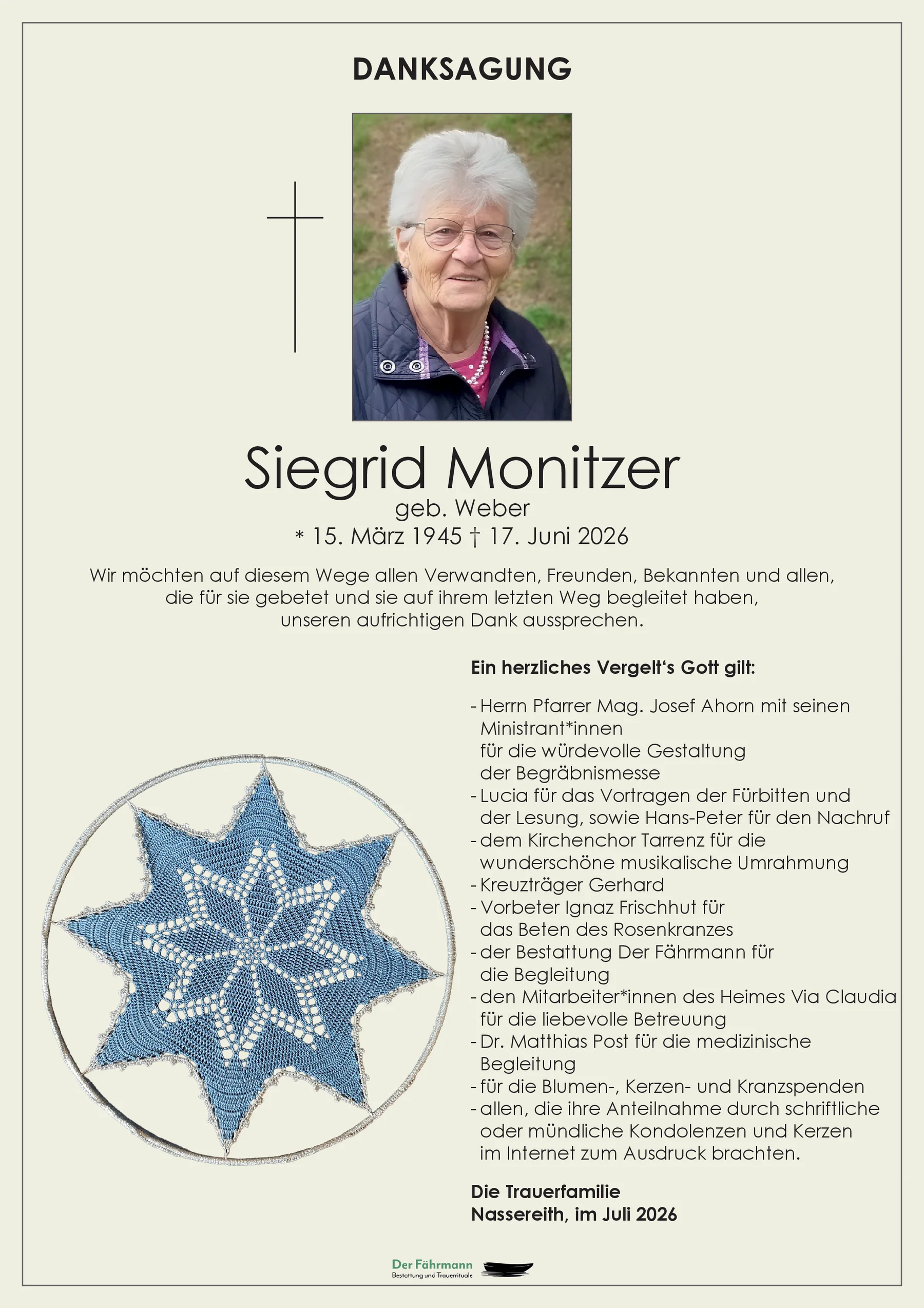 Danksagung Siegrid Monitzer