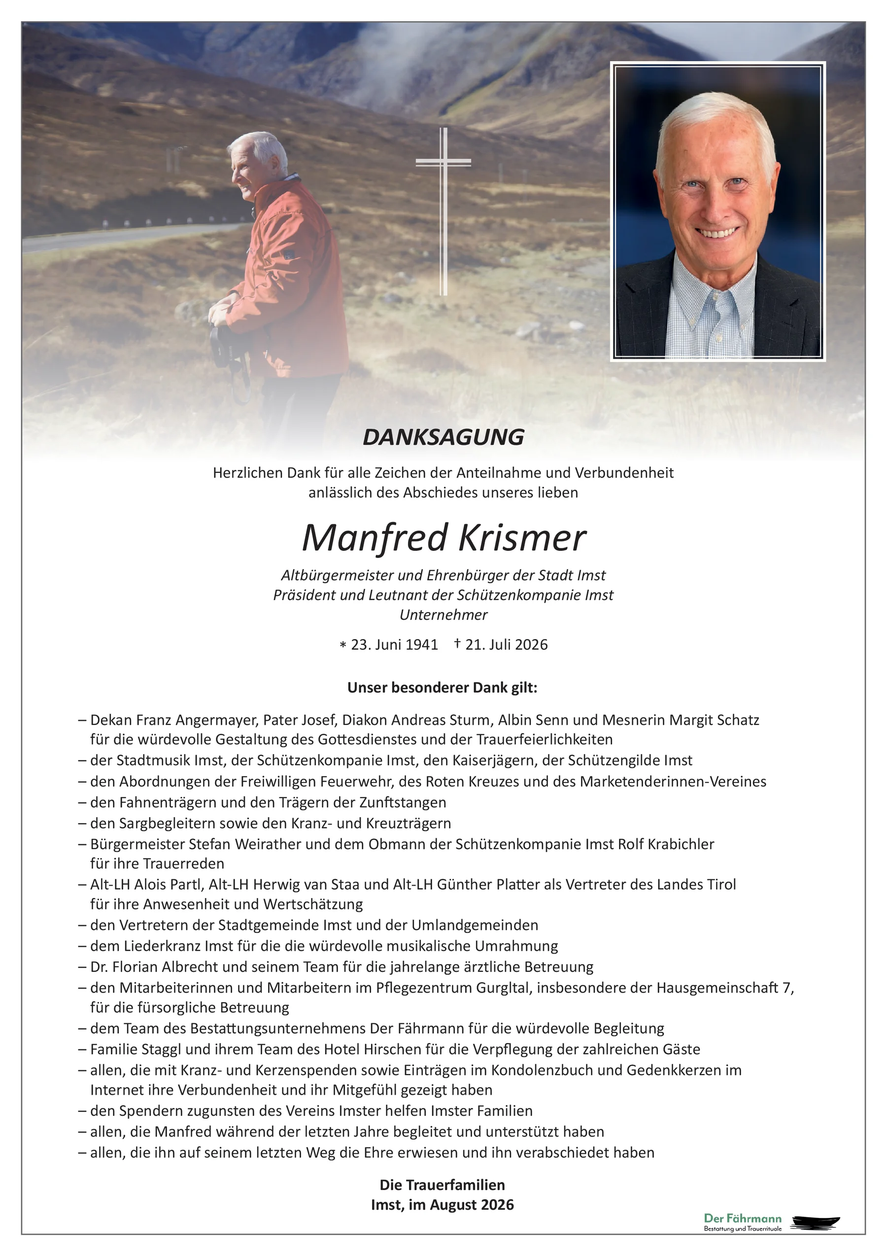 Danksagung Manfred Krismer