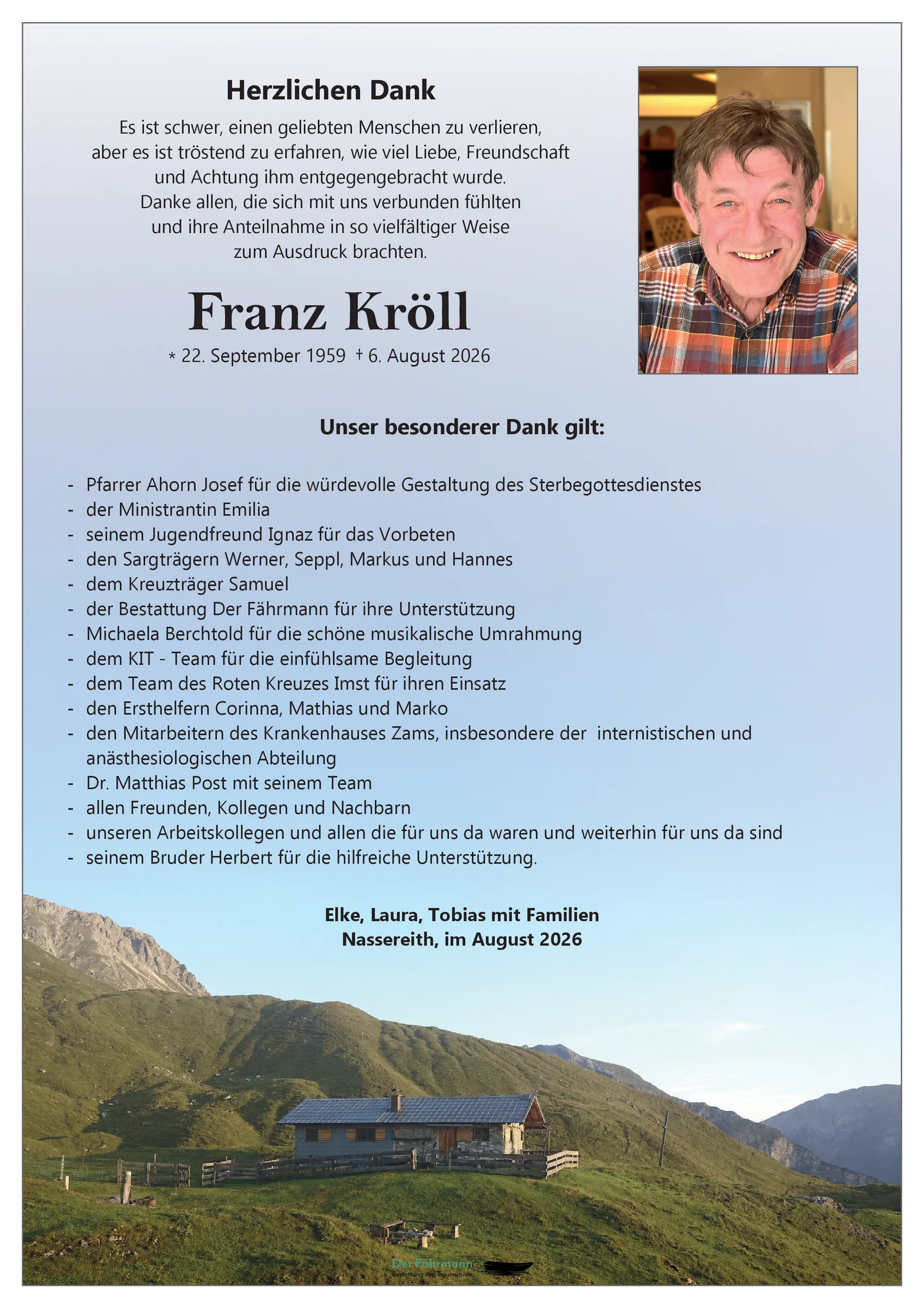 Danksagung Josef Kröll