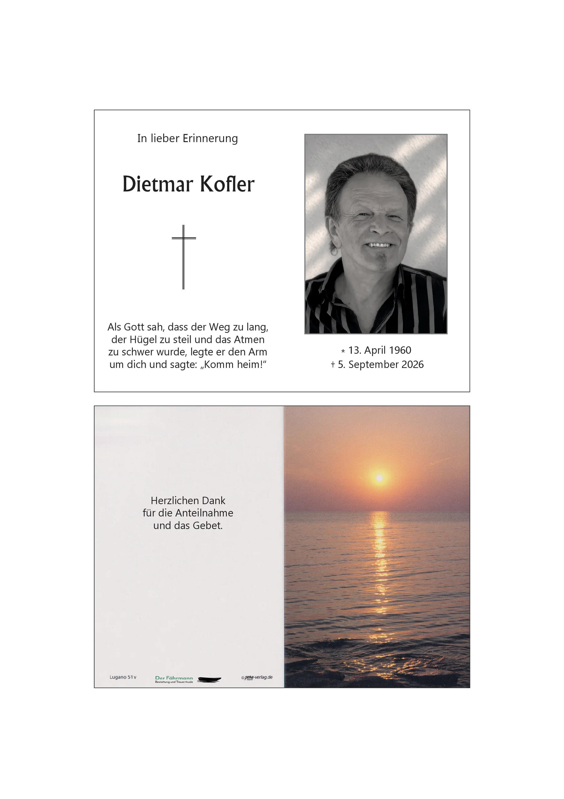 Sterbebild Dietmar Kofler