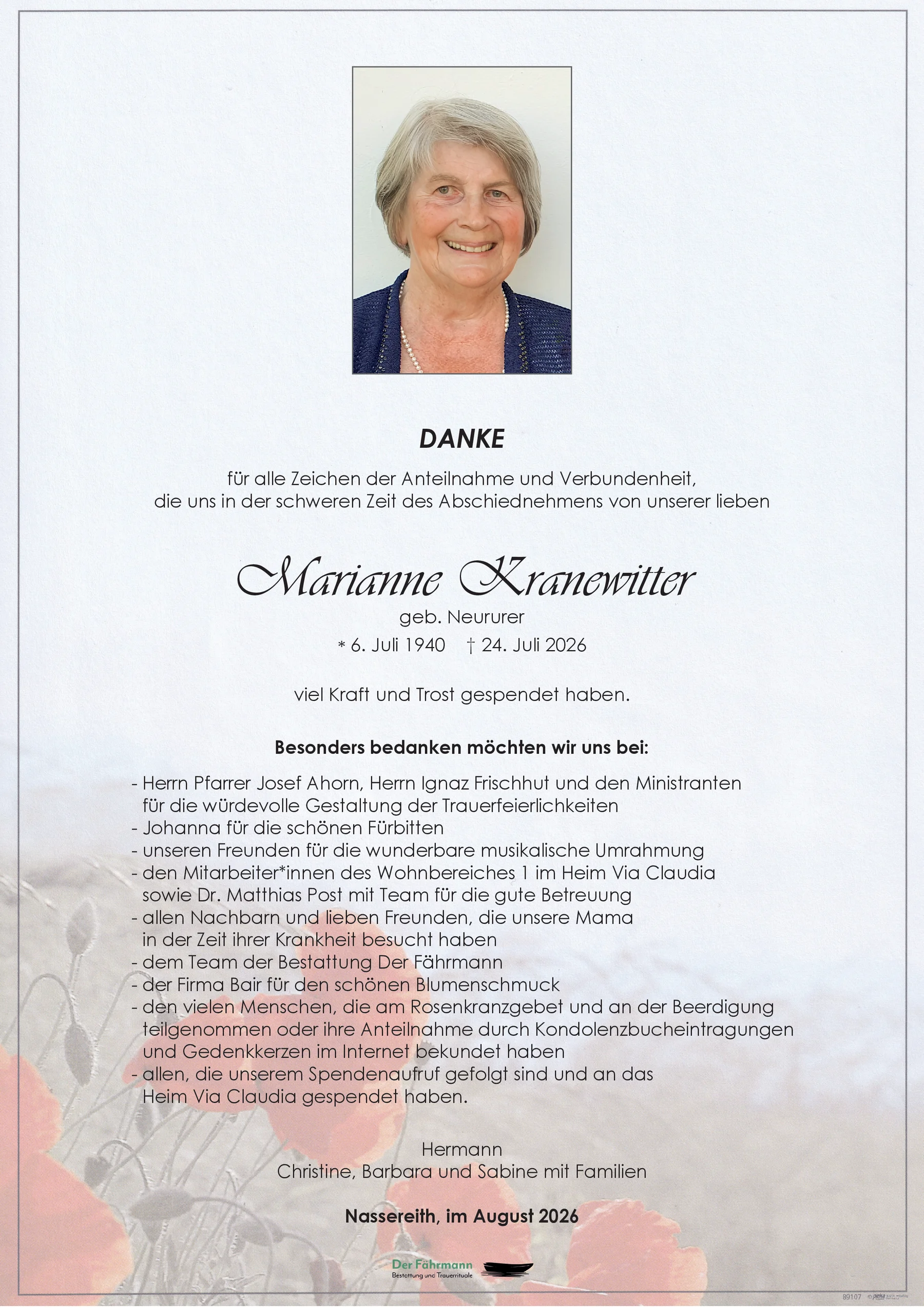 Danksagung Marianne Kranewitter