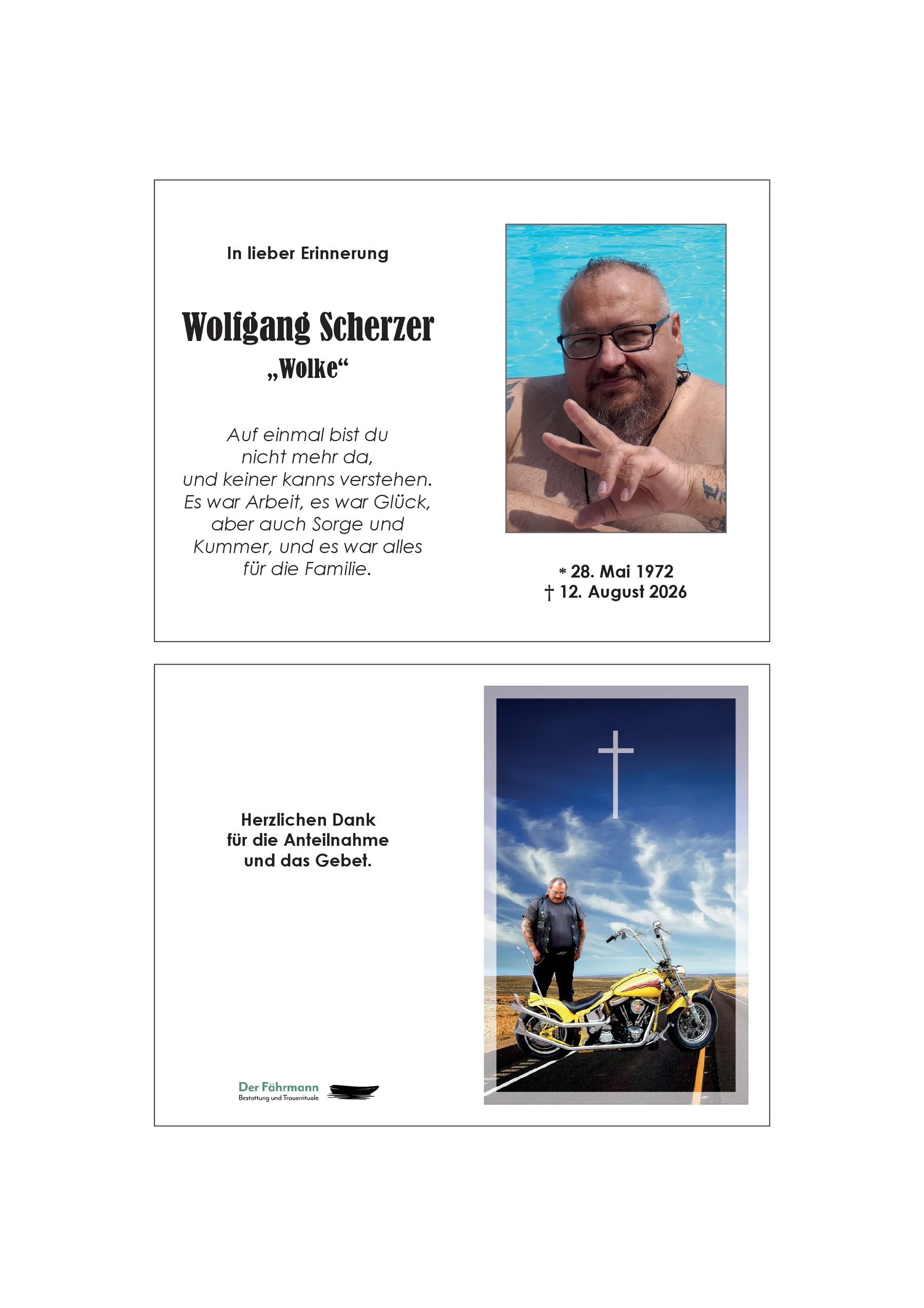 Sterbebild Wolfgang Scherzer