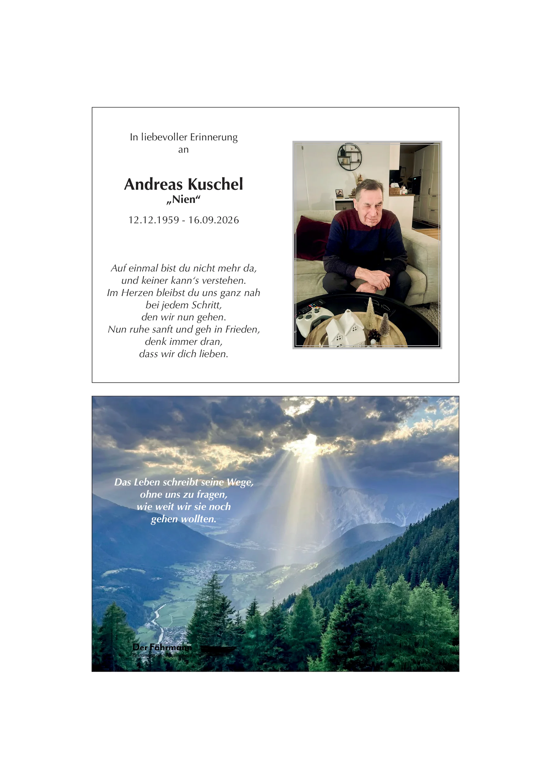 Sterbebild Andreas Kuschel