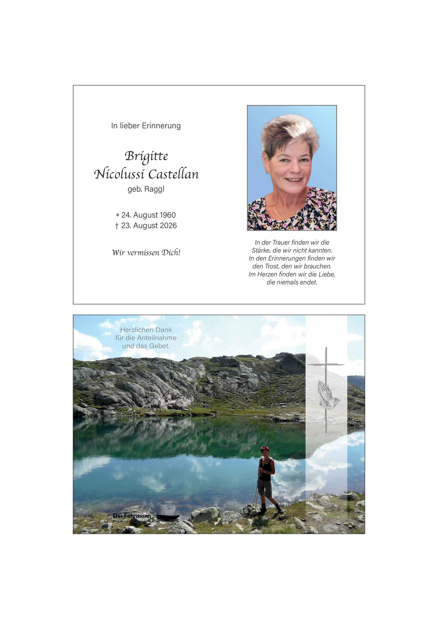 Sterbebild Brigitte Nicolussi-Castellan