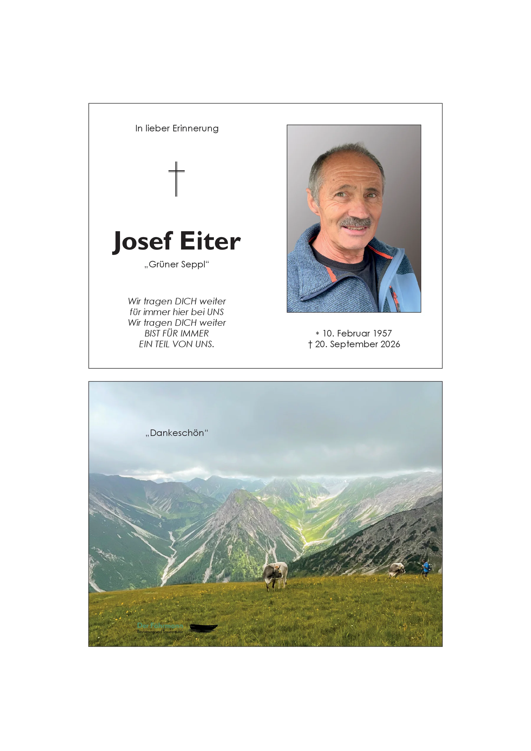 Sterbebild Josef Eiter