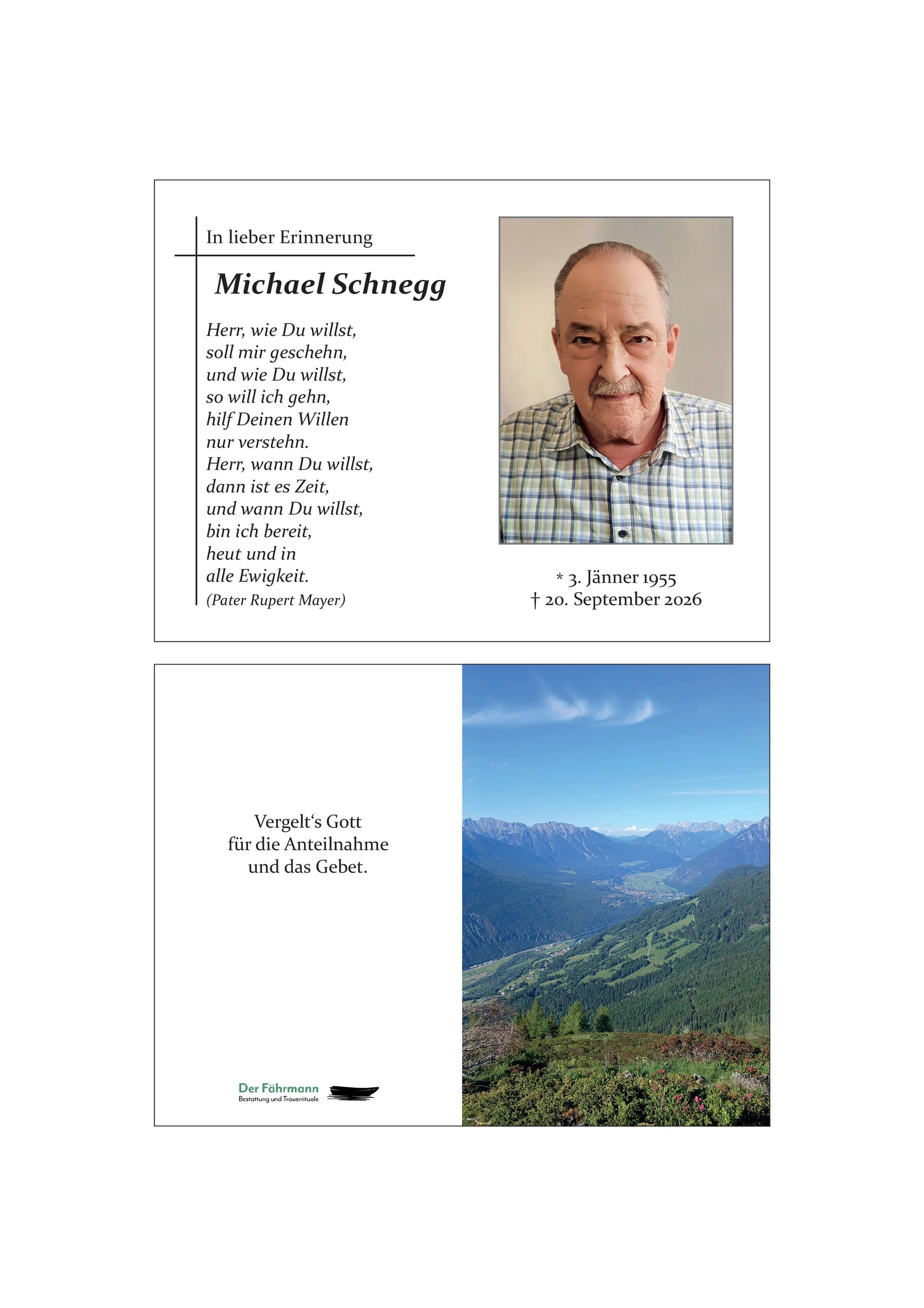 Sterbebild Michael Schnegg