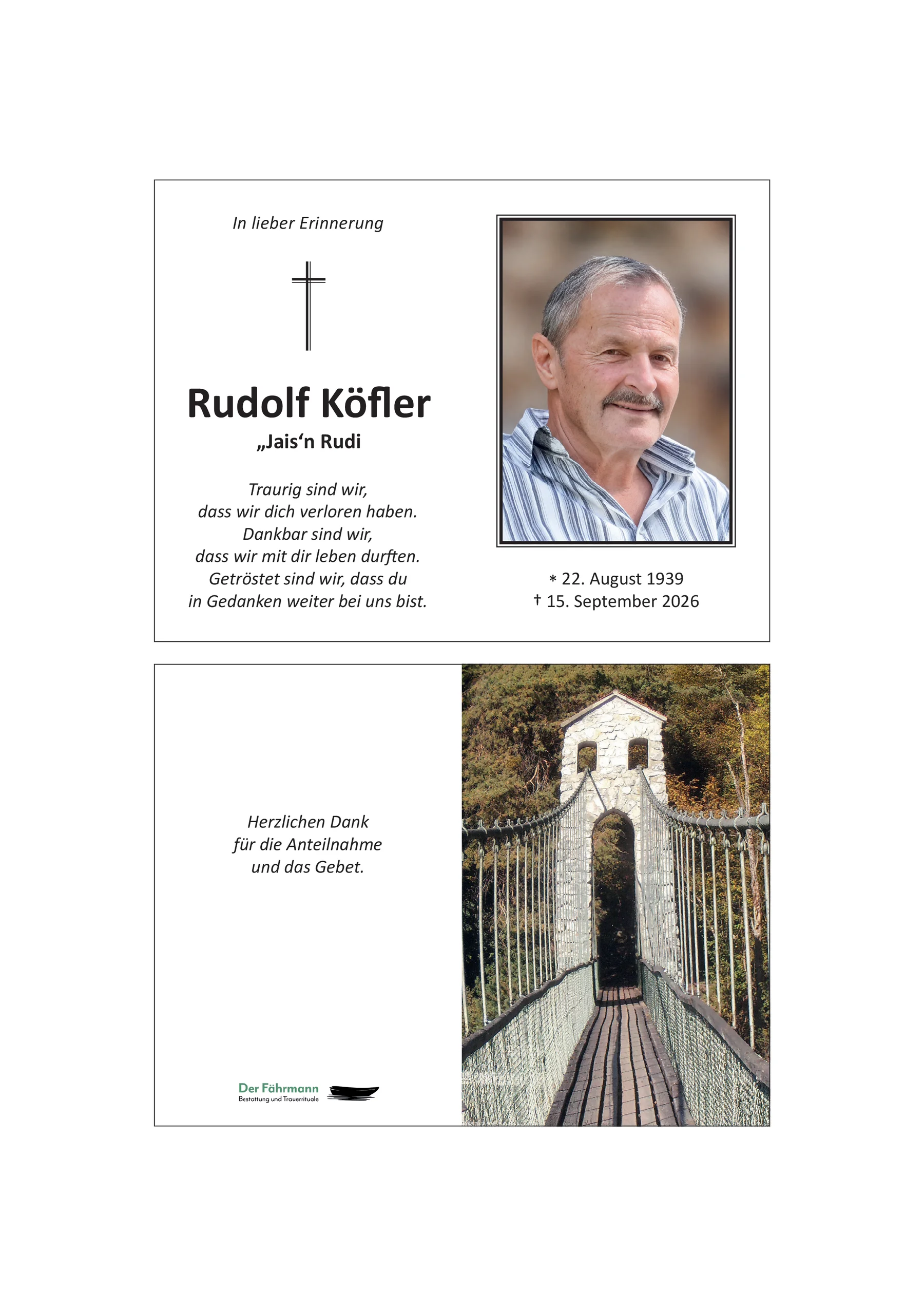 Sterbebild Köfler Rudolf