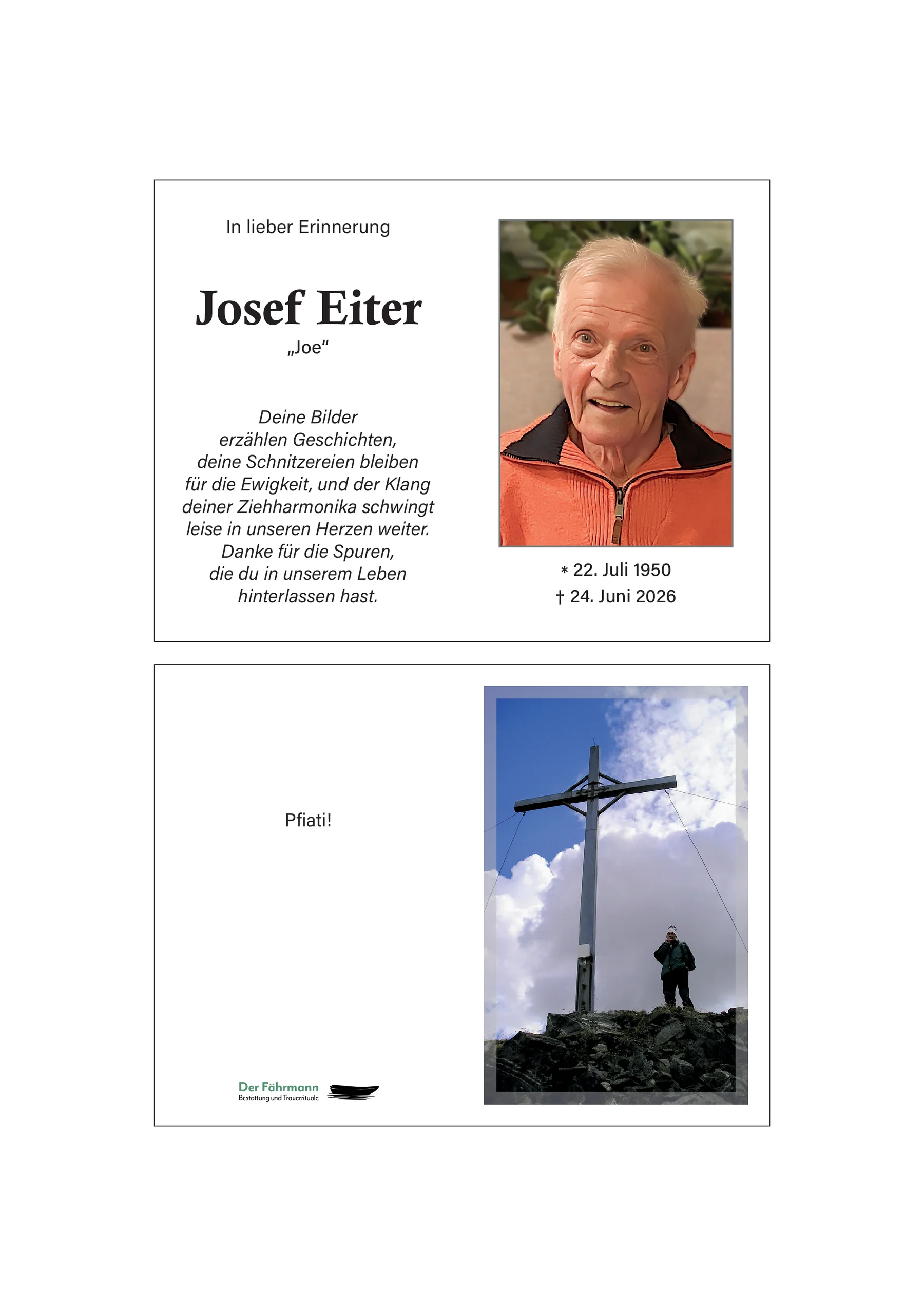 Sterbebild Josef Eiter
