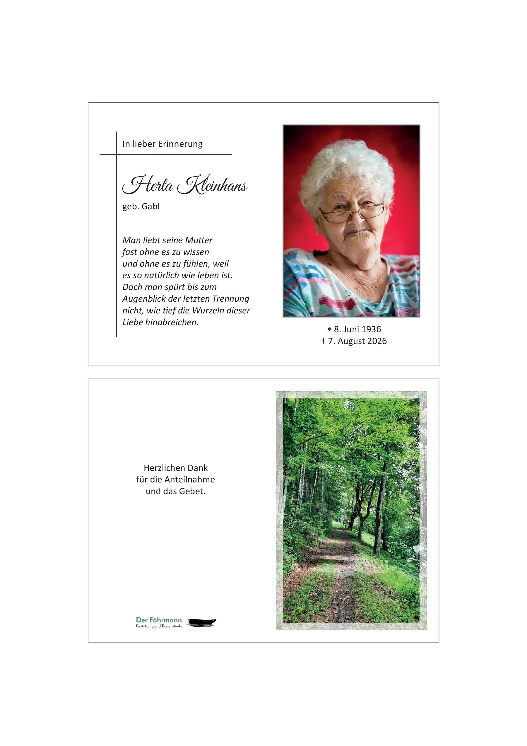 Sterbebild Herta Kleinhans