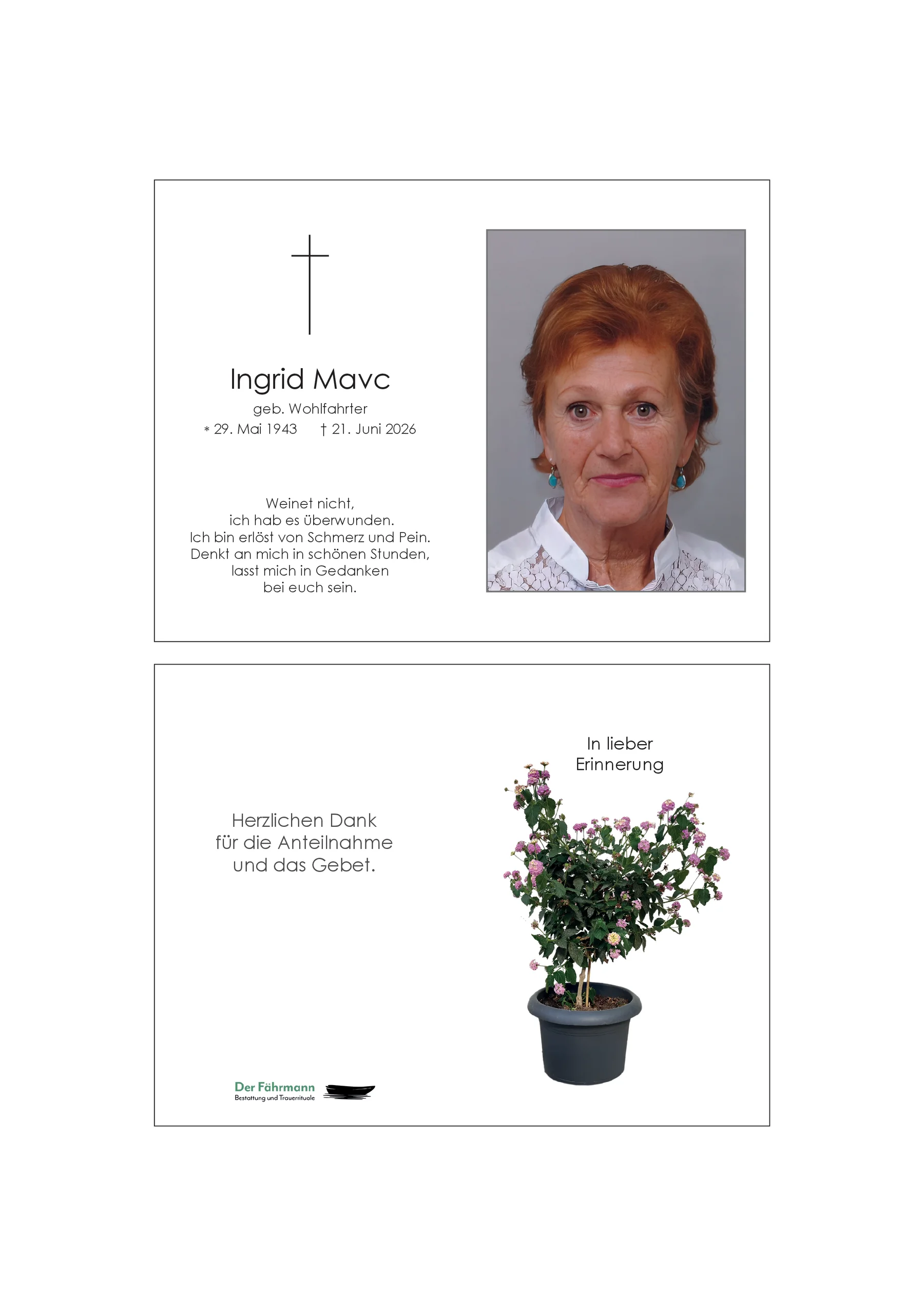 Sterbebild Ingrid Mavc