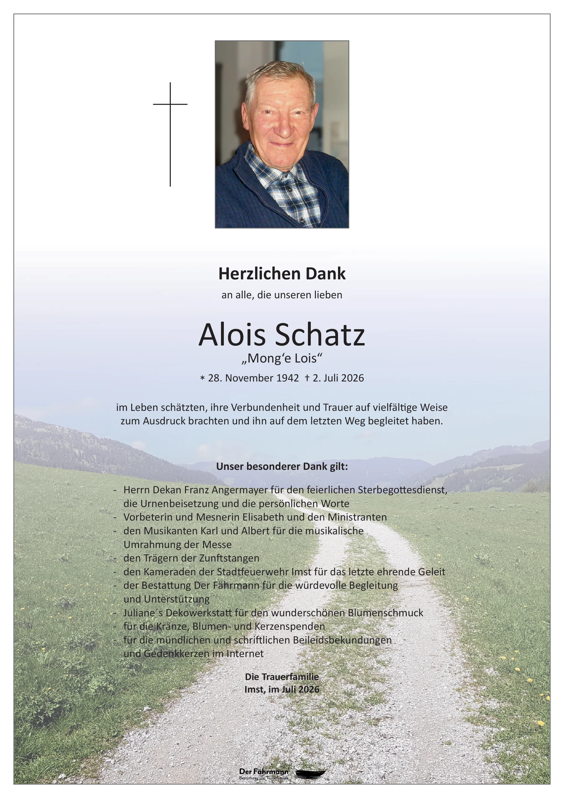 Danksagung Alois Schatz