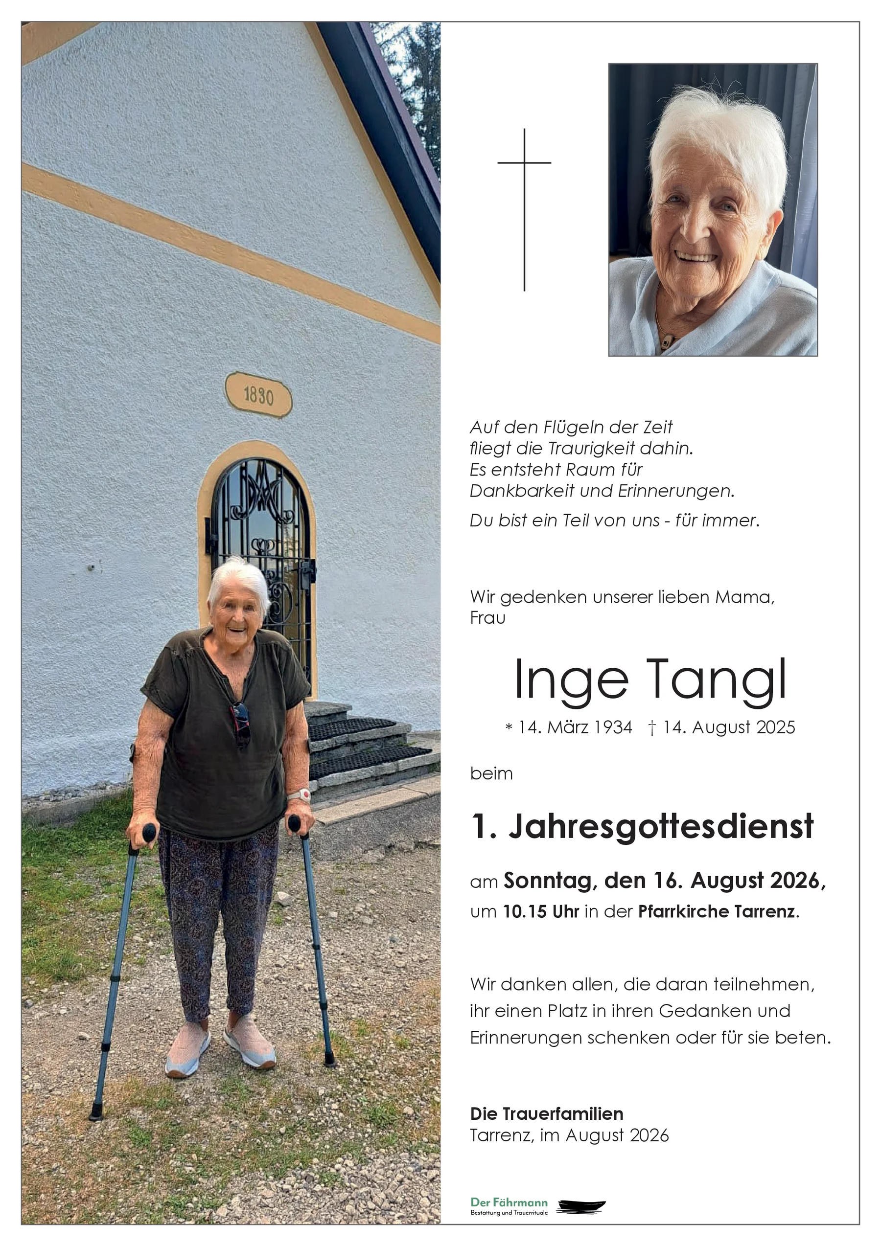 Parte erster Jahrestag Ingeborg Tangl